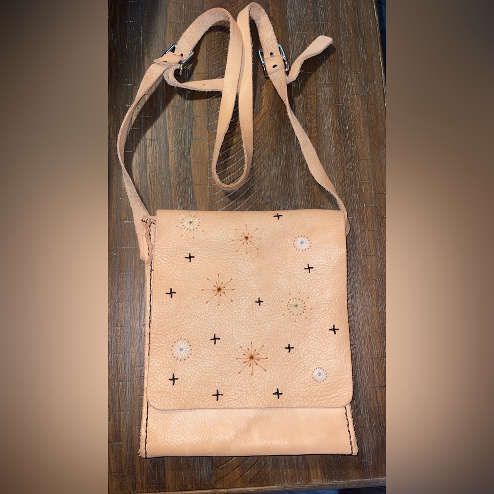 Embroidered Tan Crossbody Bag